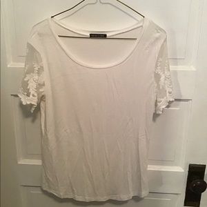Boutique White Top with Lace Sleeves